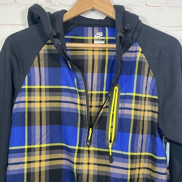 Nike Sportswear Hoodie Womens Medium Black Plaid 1/4 Zip Long Sleeve Pockets - Picture 2 of 14